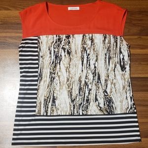 NWOT red mixed patterned top